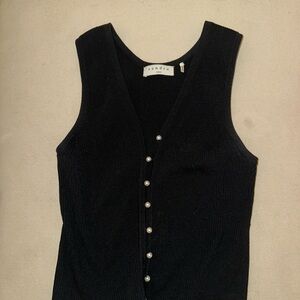 Sandro Black Sleeveless V-Neck Knit Tank with Pearl Buttons
